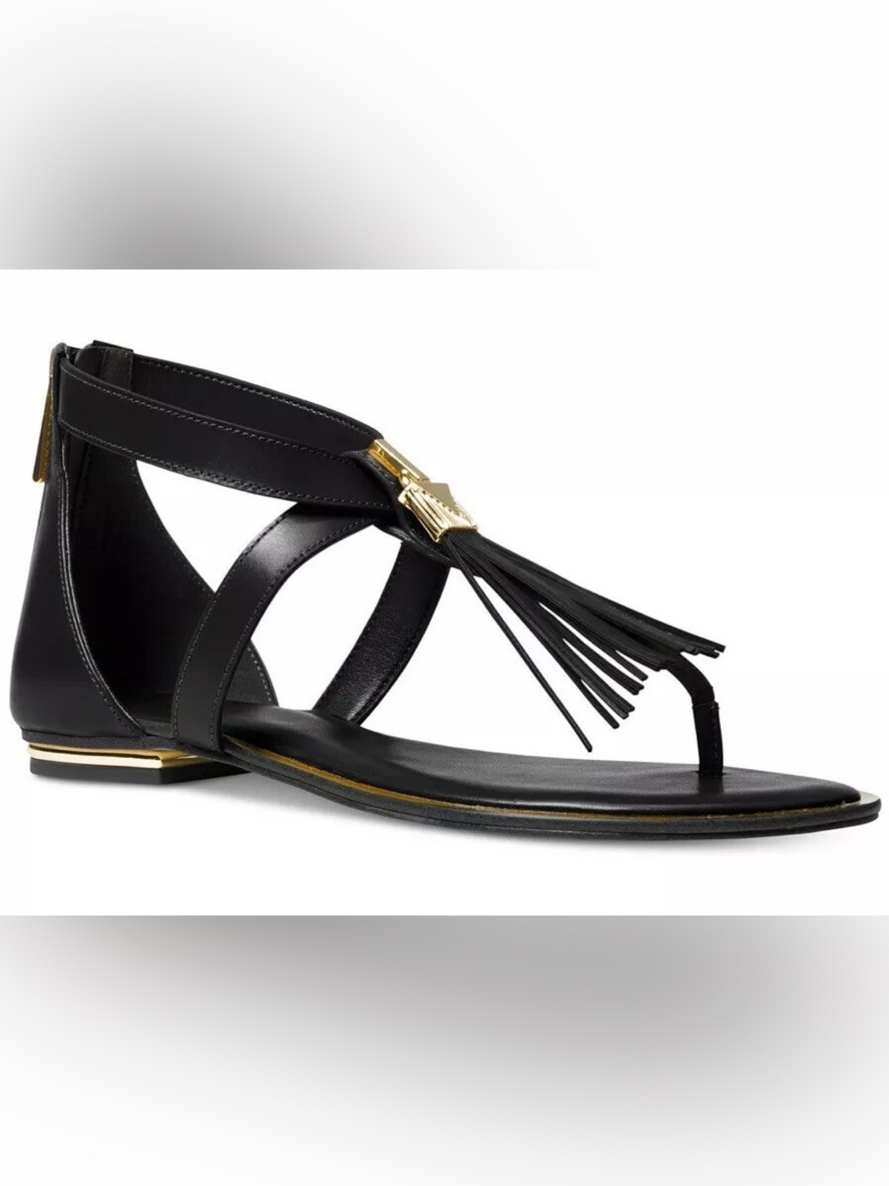 Michael Kors Winslow Sandals
black/gold leather Gladiator lock tassel t-strap 8 - Picture 9 of 10